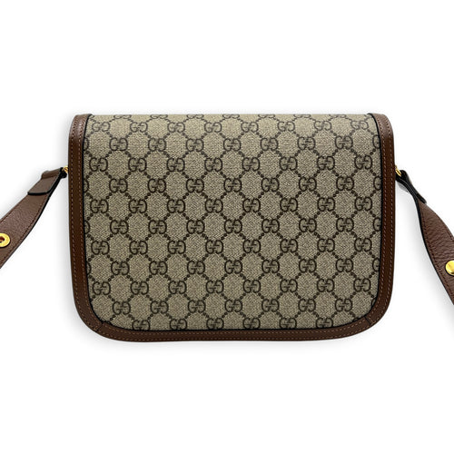 Horsebit 1955 Shoulder Bag Brown in Coated Canvas, Gold hardware