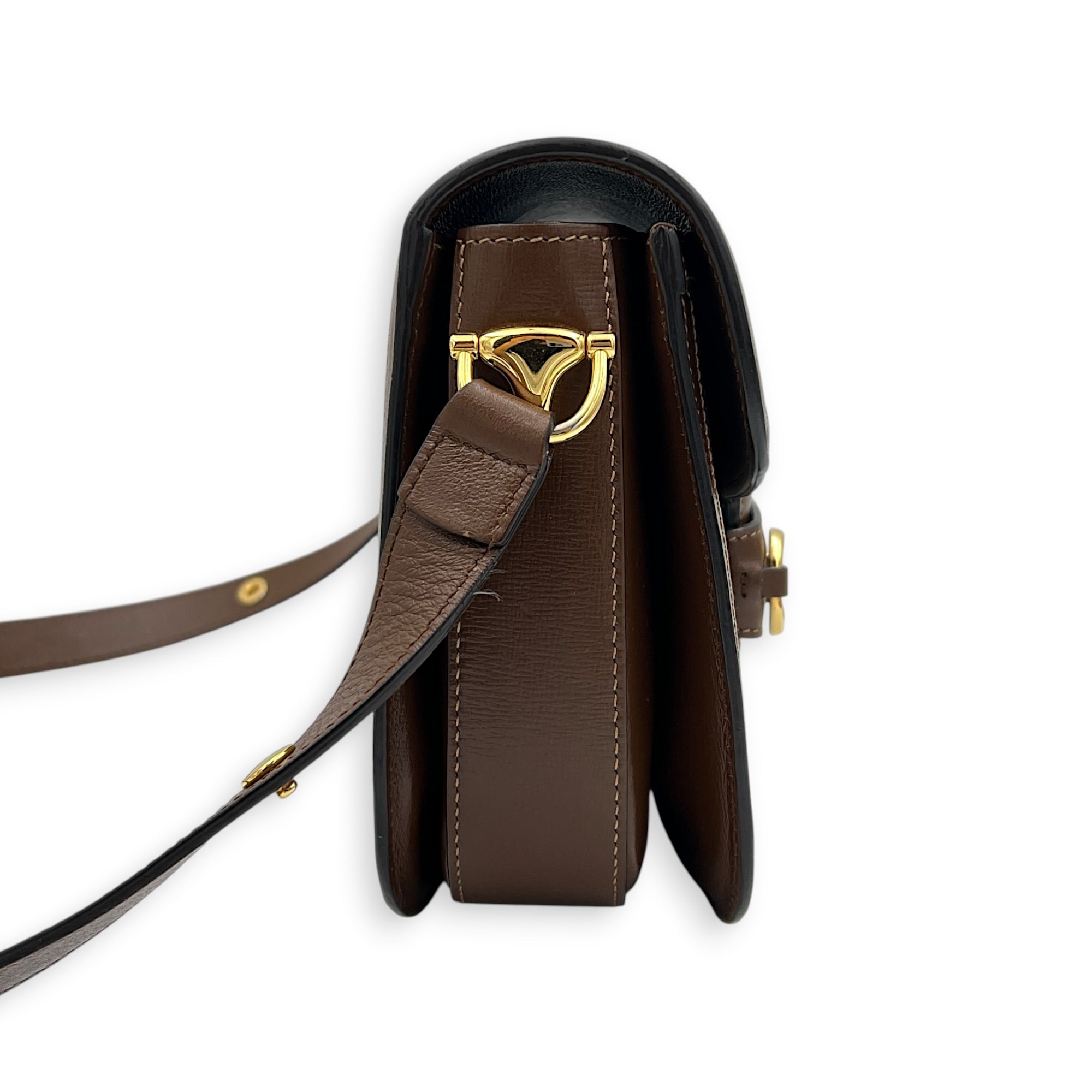 Horsebit 1955 Shoulder Bag Brown in Coated Canvas, Gold hardware