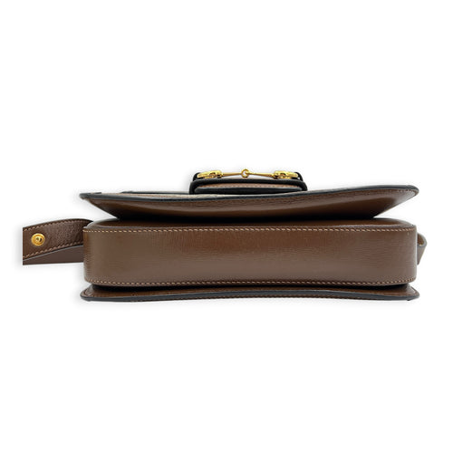 Horsebit 1955 Shoulder Bag Brown in Coated Canvas, Gold hardware