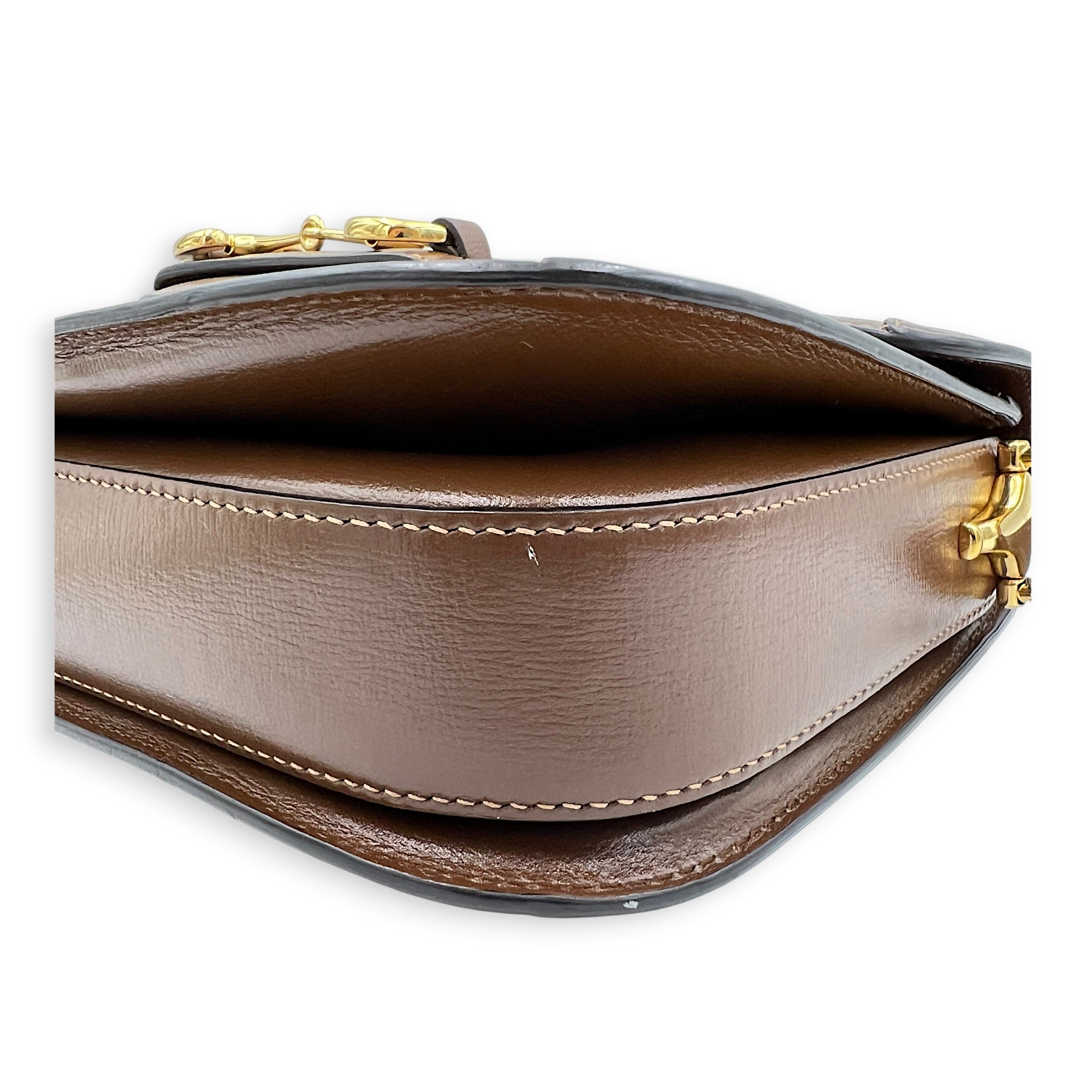 Horsebit 1955 Shoulder Bag Brown in Coated Canvas, Gold hardware