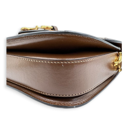 Horsebit 1955 Shoulder Bag Brown in Coated Canvas, Gold hardware