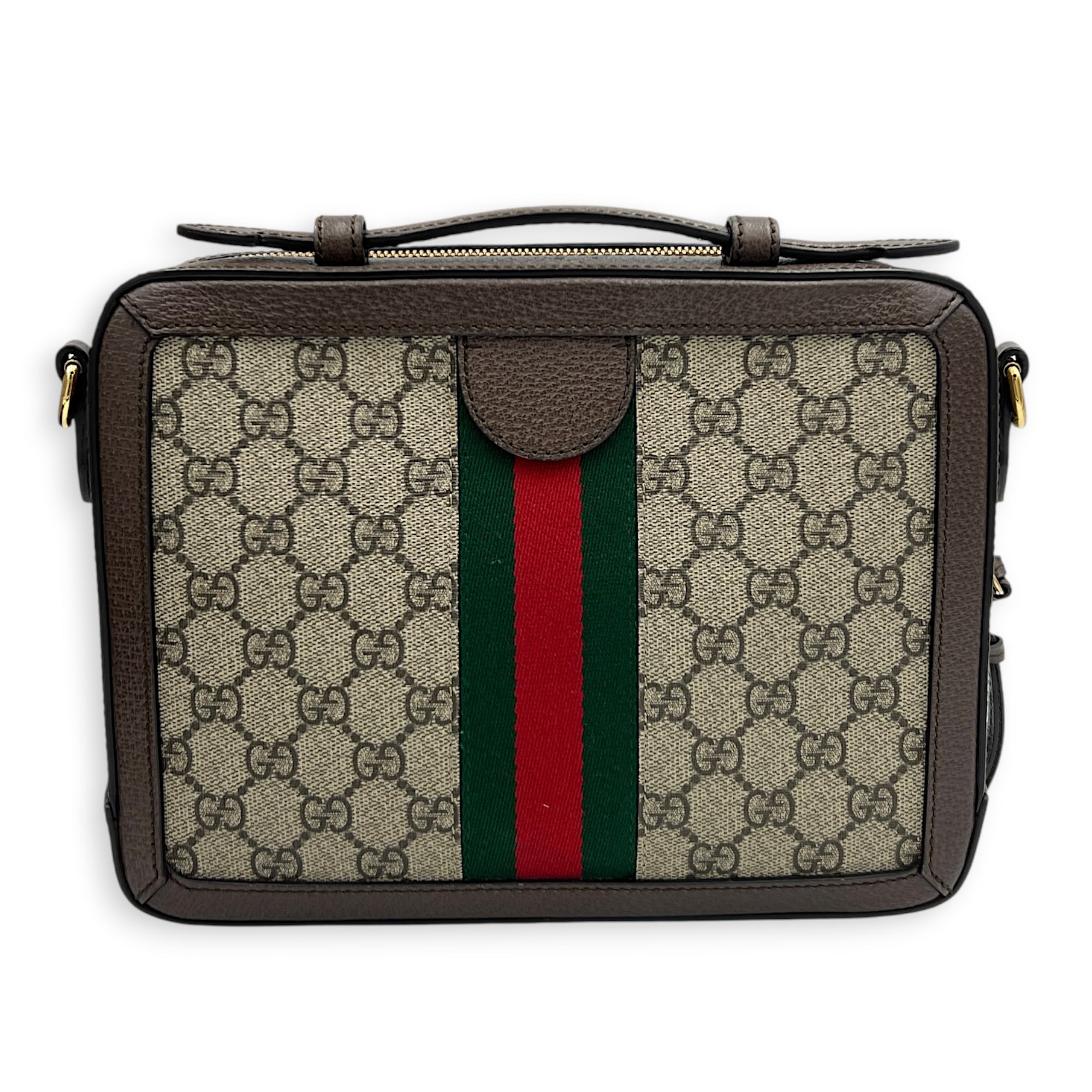 Ophidia Top Handle Bag Brown in Coated Canvas, Gold hardware