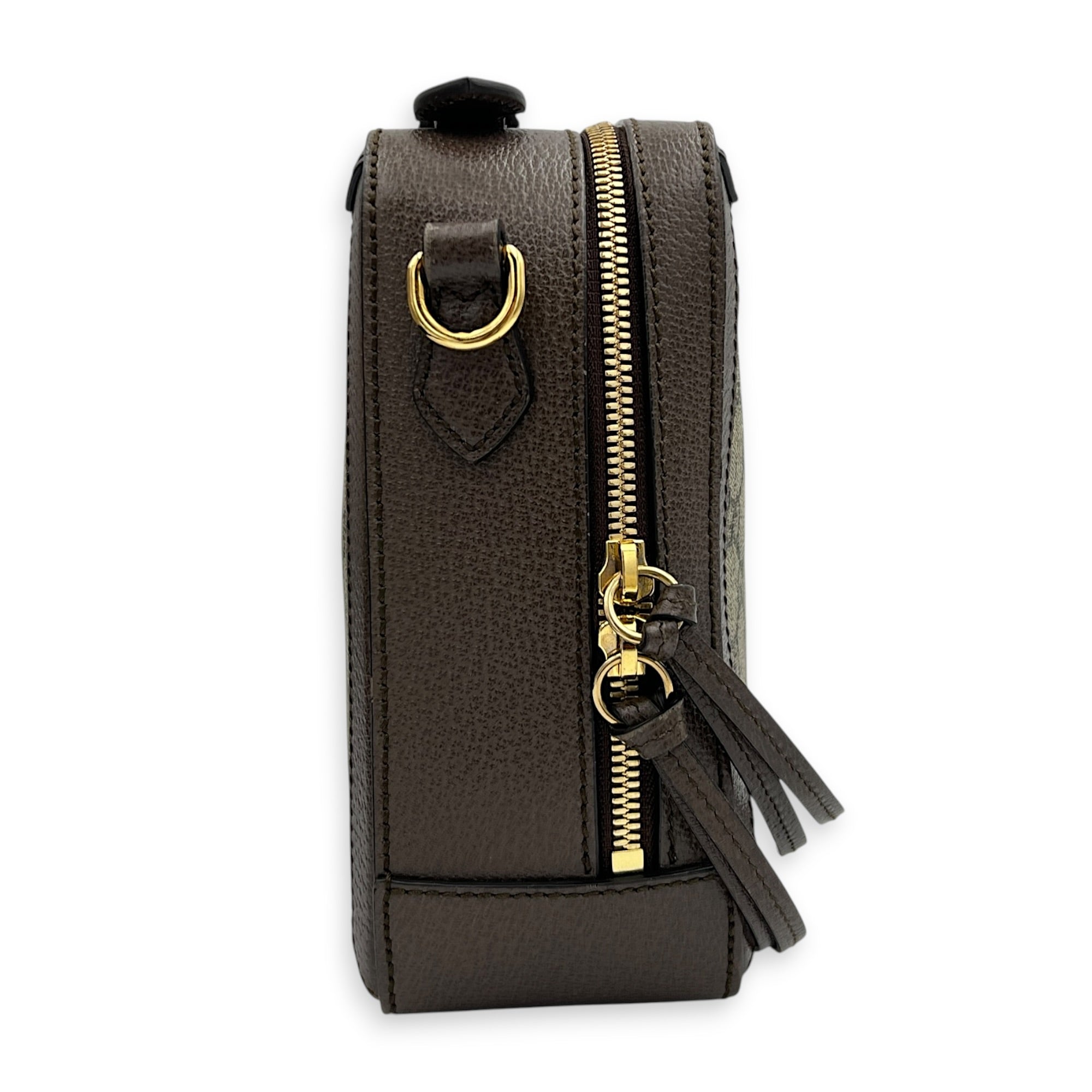 Ophidia Top Handle Bag Brown in Coated Canvas, Gold hardware