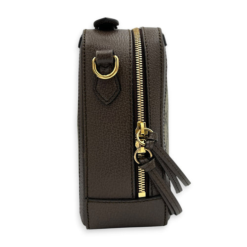 Ophidia Top Handle Bag Brown in Coated Canvas, Gold hardware