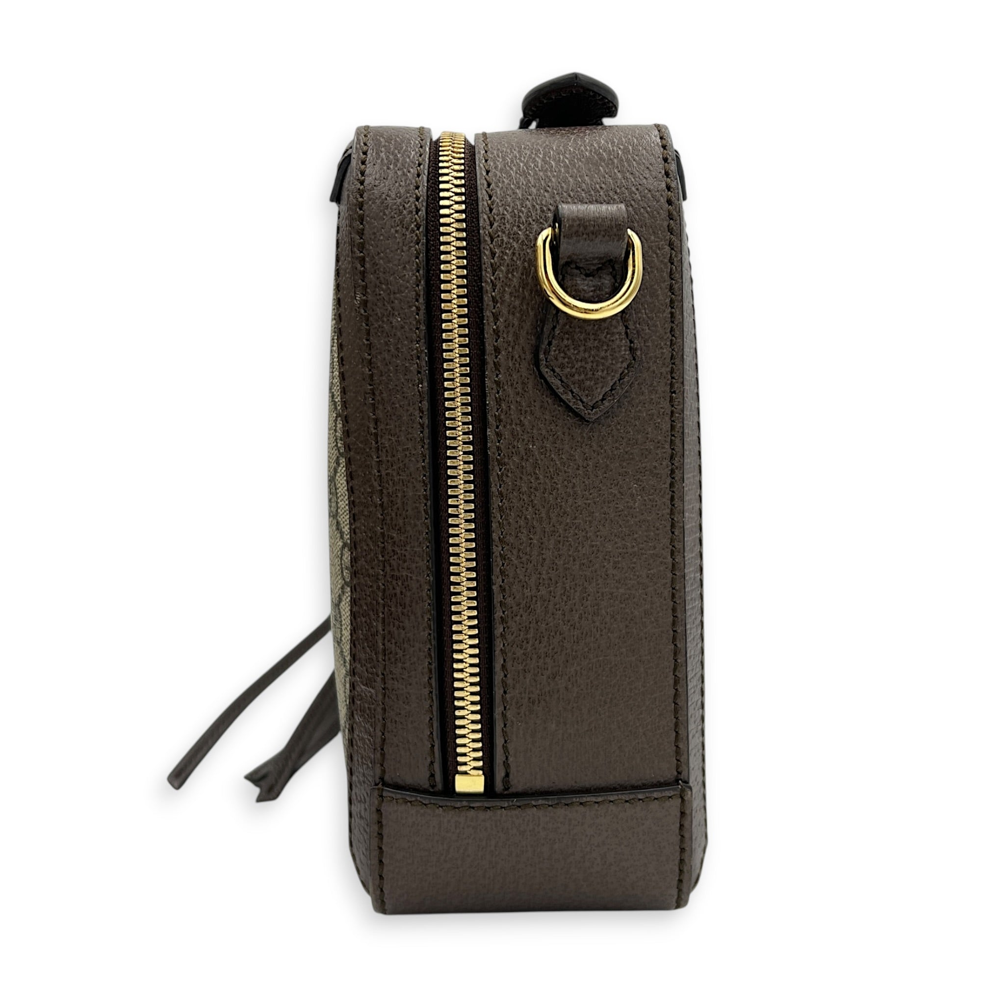 Ophidia Top Handle Bag Brown in Coated Canvas, Gold hardware