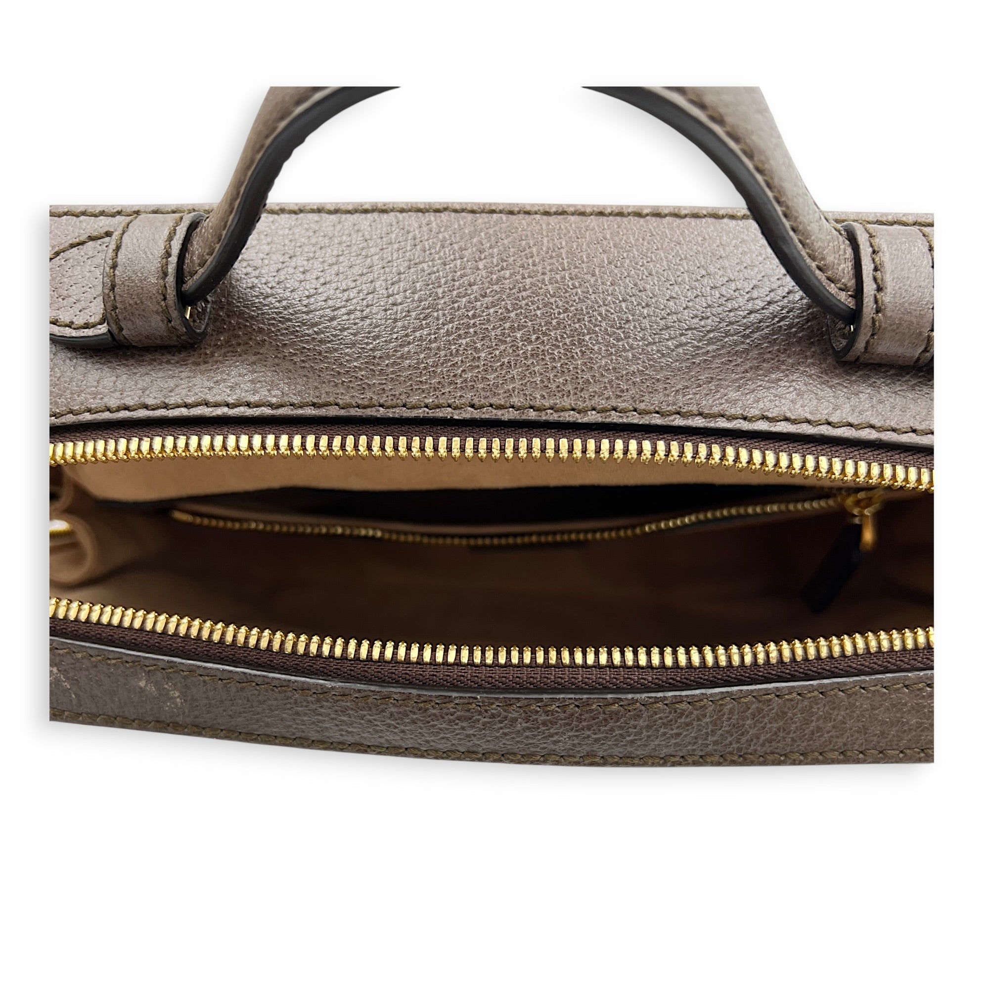 Ophidia Top Handle Bag Brown in Coated Canvas, Gold hardware