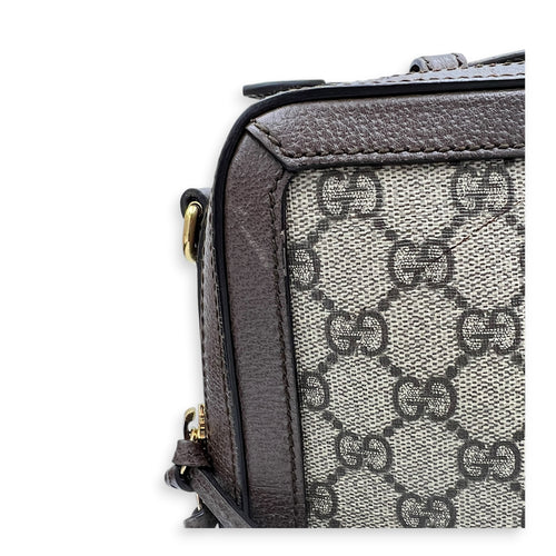 Ophidia Top Handle Bag Brown in Coated Canvas, Gold hardware