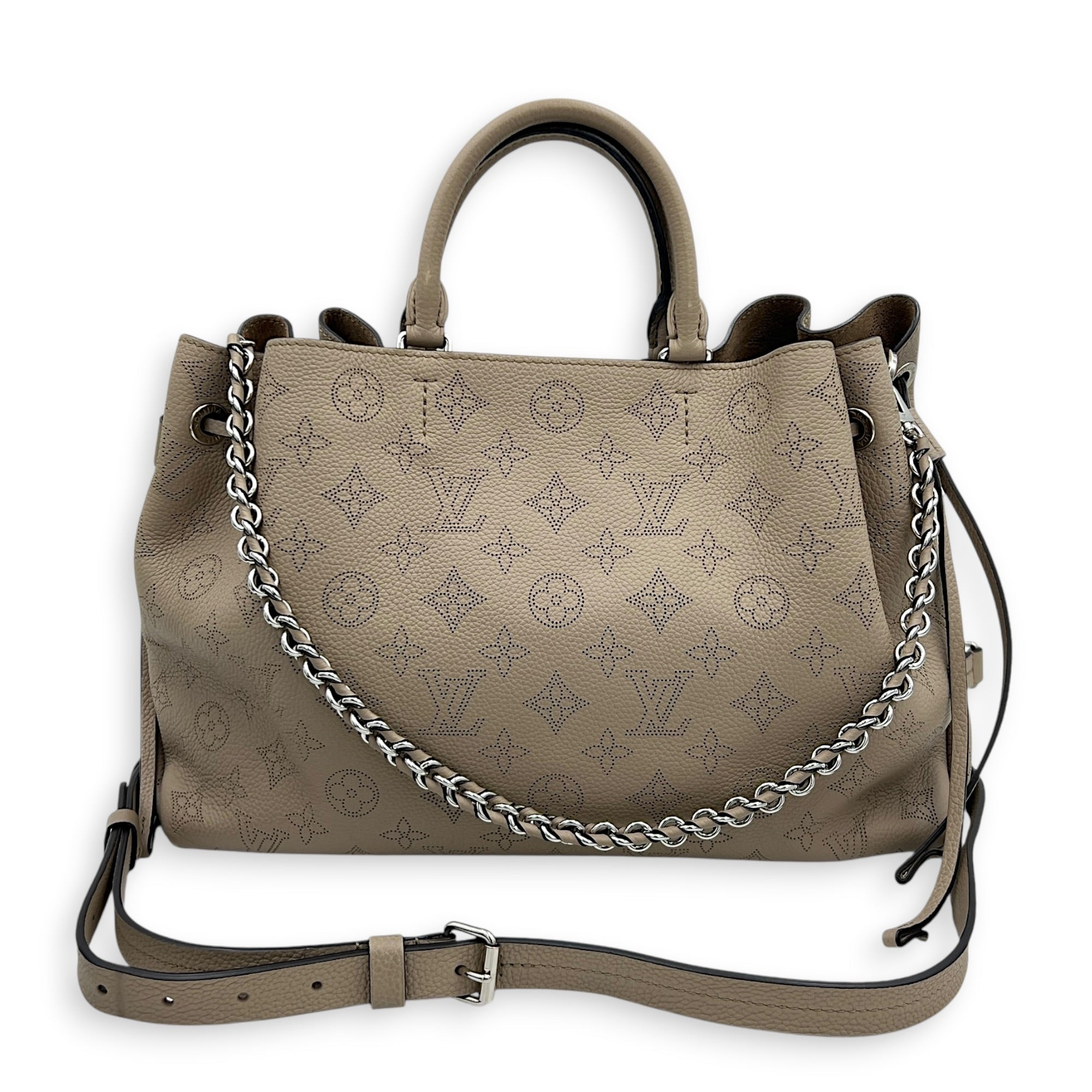 Bella Tote Top Handle Bag Beige in Mahina Leather, Silver hardware