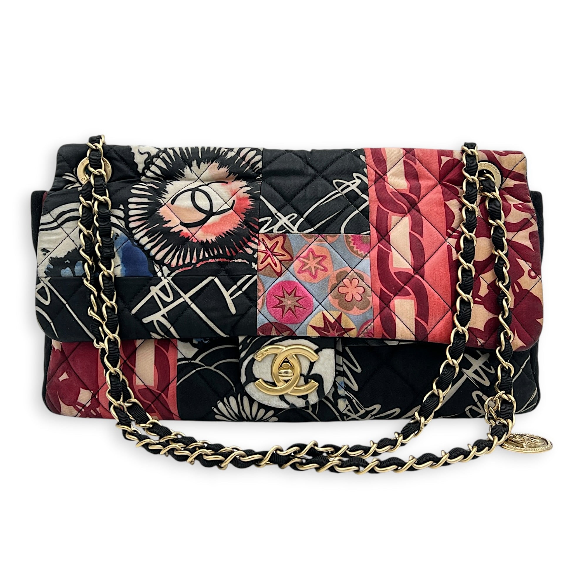 Patchwork Shoulder Bag Multi-colour in Fabric, Gold hardware