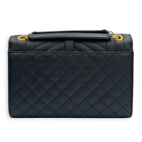 Envelope Shoulder Bag Medium Black in Caviar Leather, Gold hardware