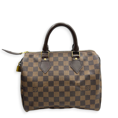 Speedy Top Handle Bag 25 Damier Ebene in Coated Canvas, Gold hardware