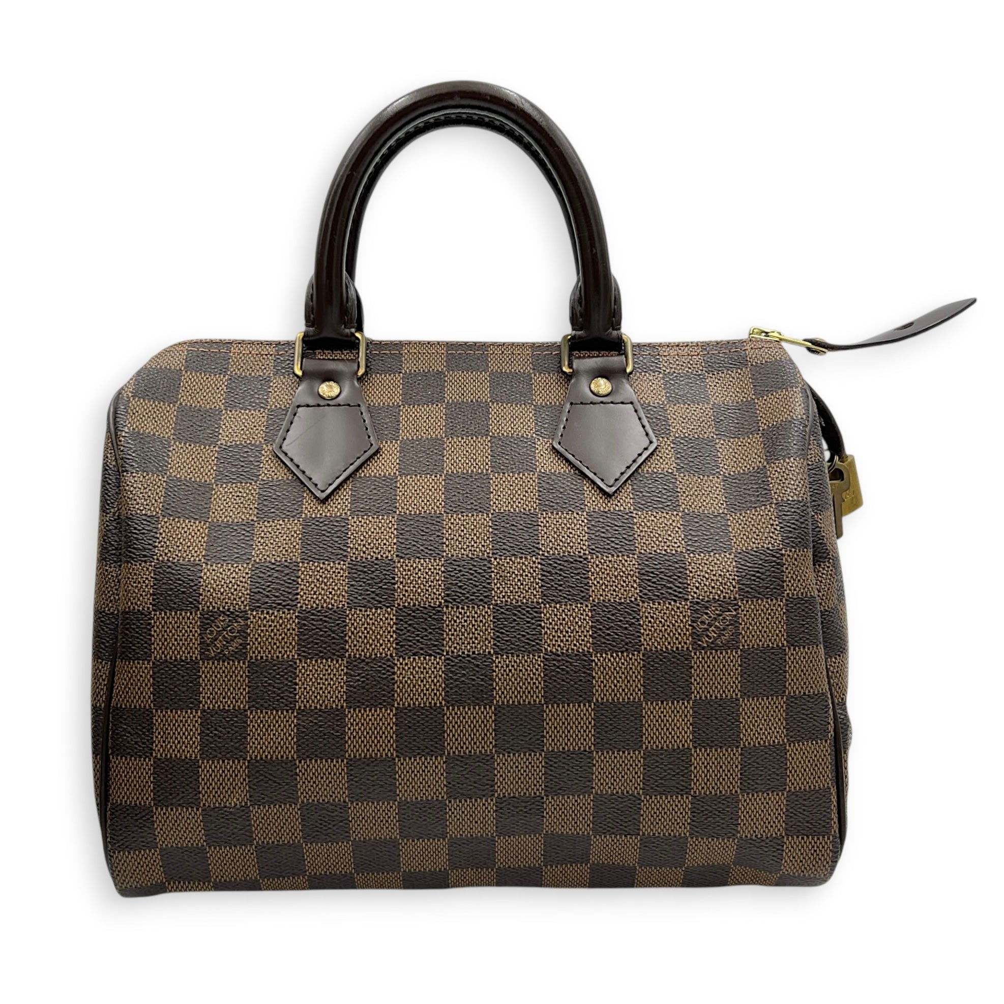 Speedy Top Handle Bag 25 Damier Ebene in Coated Canvas, Gold hardware