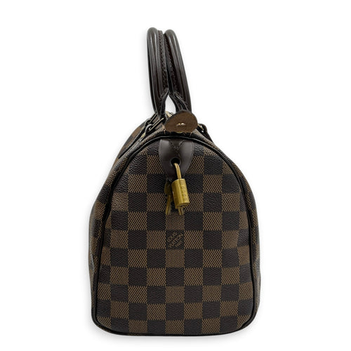 Speedy Top Handle Bag 25 Damier Ebene in Coated Canvas, Gold hardware
