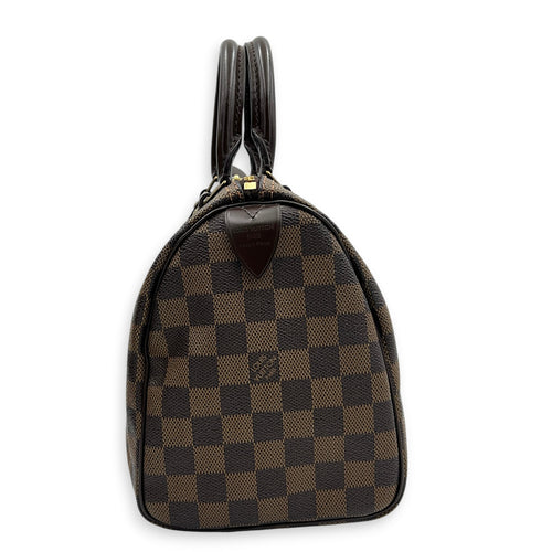Speedy Top Handle Bag 25 Damier Ebene in Coated Canvas, Gold hardware
