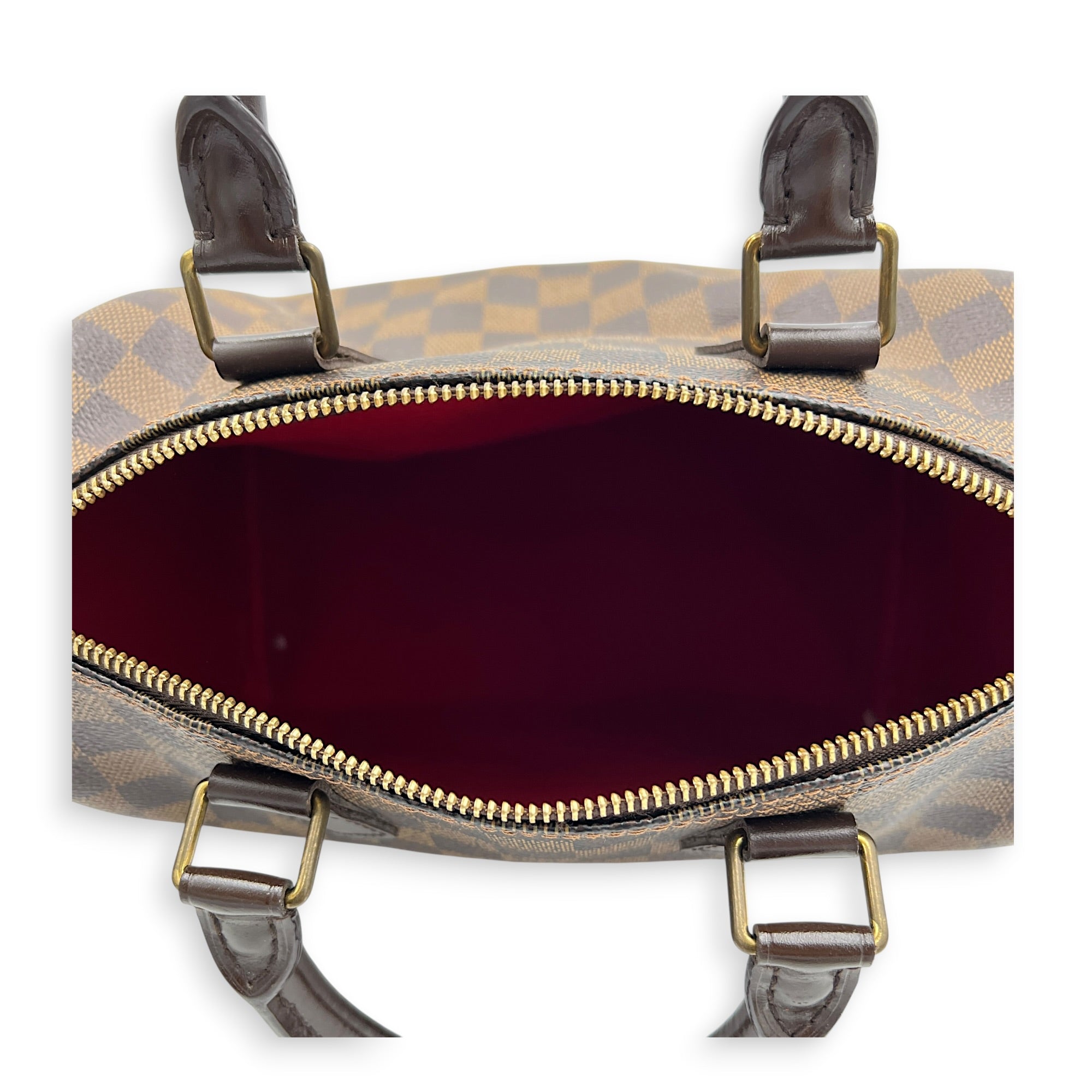 Speedy Top Handle Bag 25 Damier Ebene in Coated Canvas, Gold hardware
