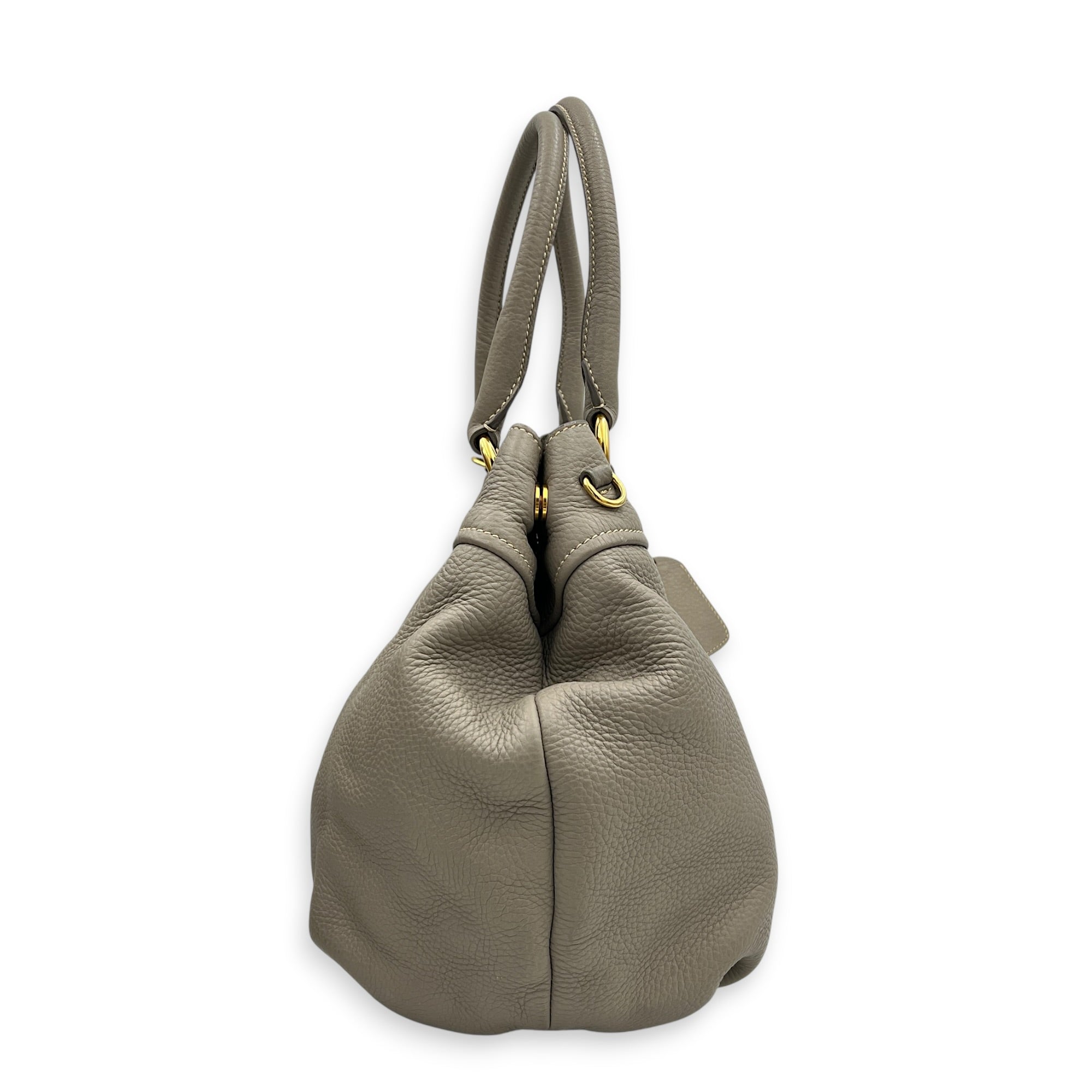 Logo Tote Bag Grey in Calfskin, Gold hardware
