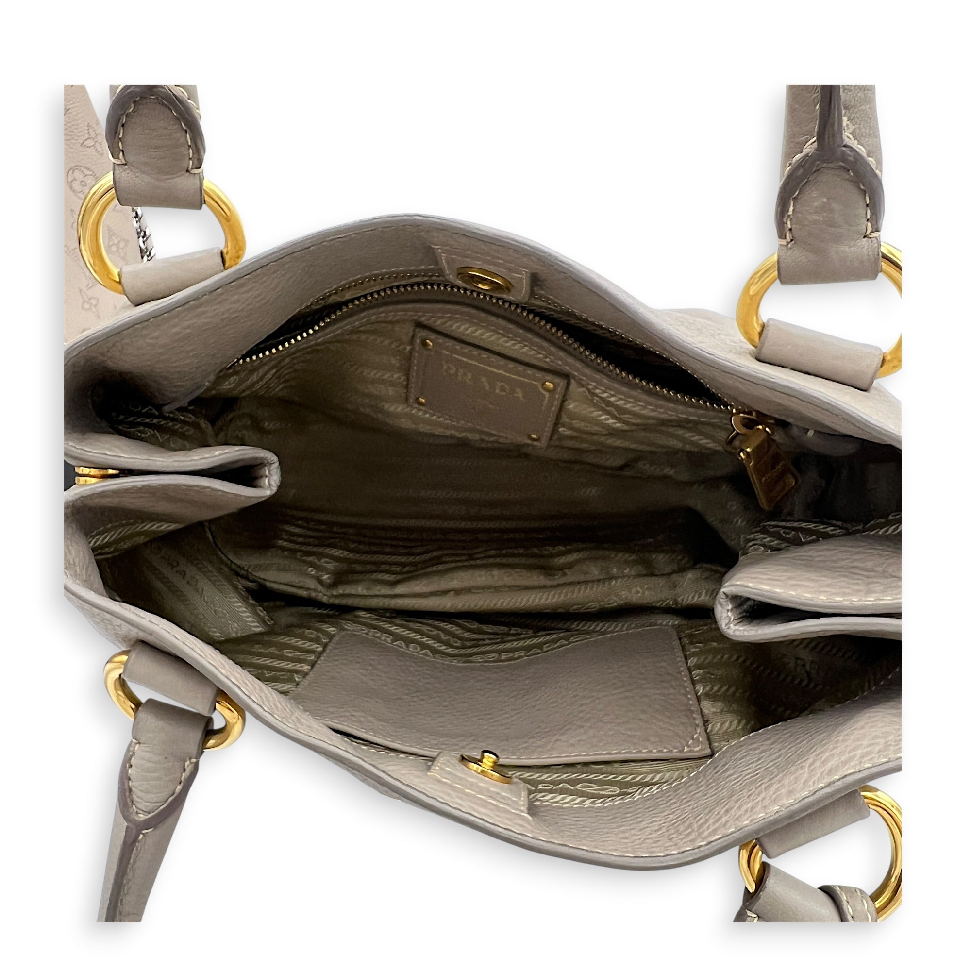 Logo Tote Bag Grey in Calfskin, Gold hardware
