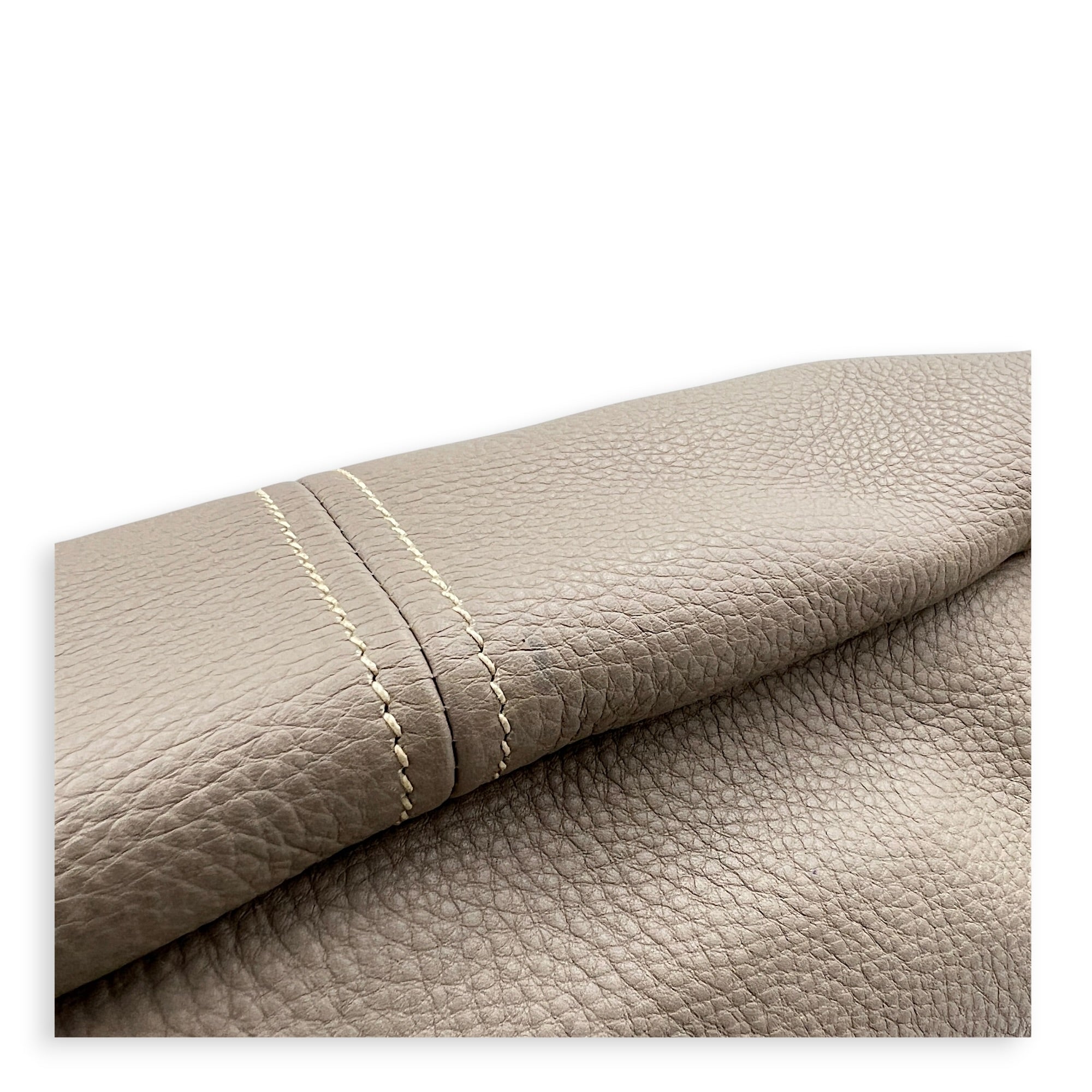 Logo Tote Bag Grey in Calfskin, Gold hardware