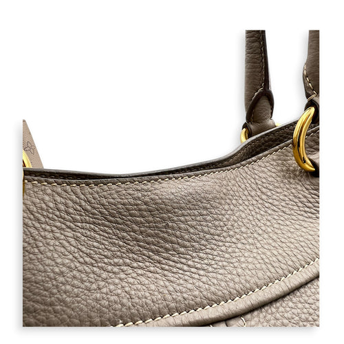 Logo Tote Bag Grey in Calfskin, Gold hardware
