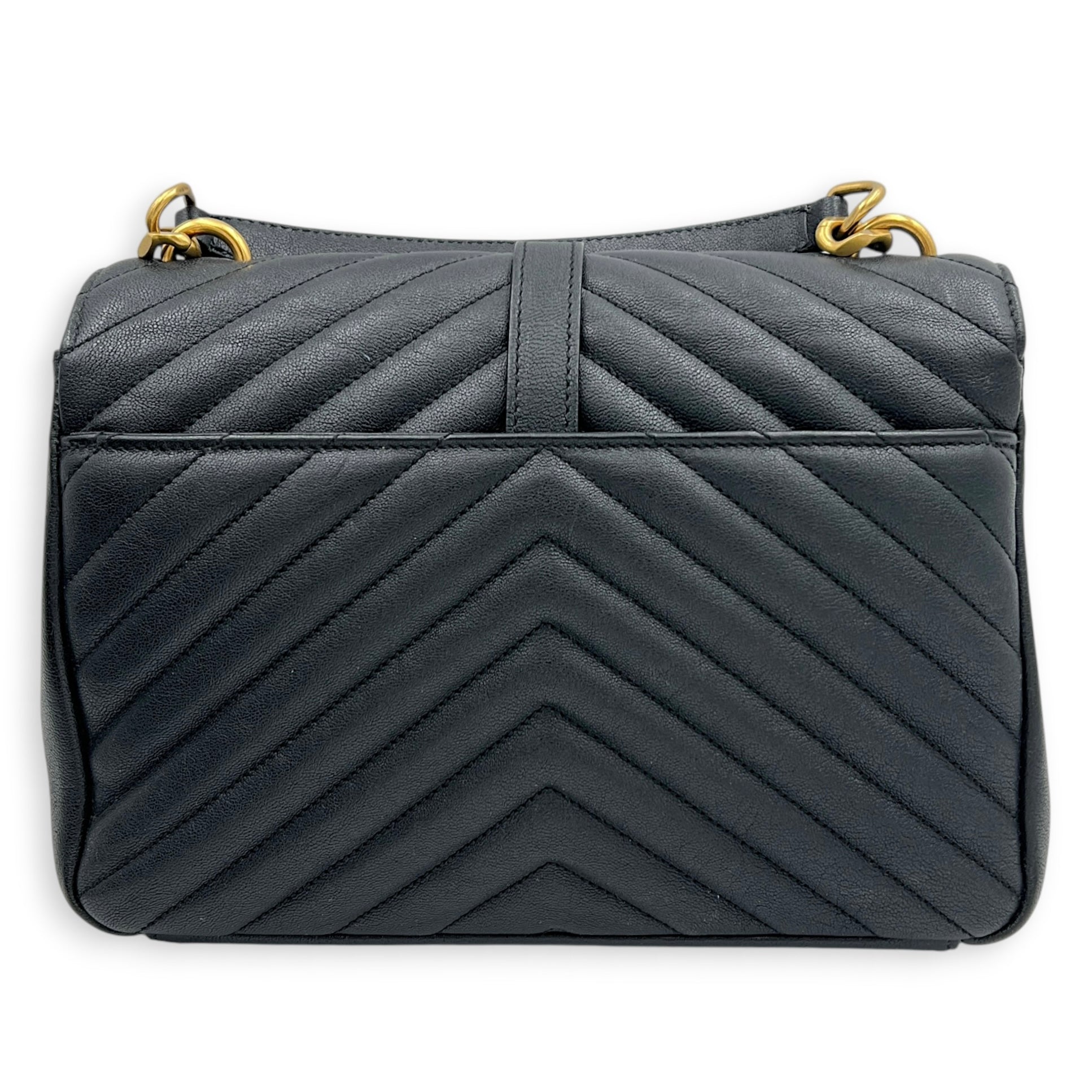 College Shoulder Bag Medium Black in Goat Leather, Gold hardware