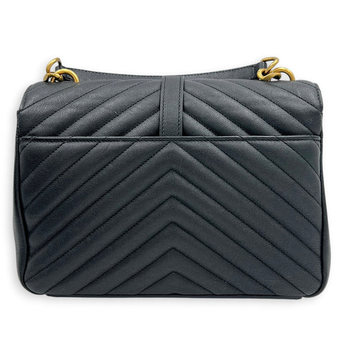 College Shoulder Bag Medium Black in Goat Leather, Gold hardware