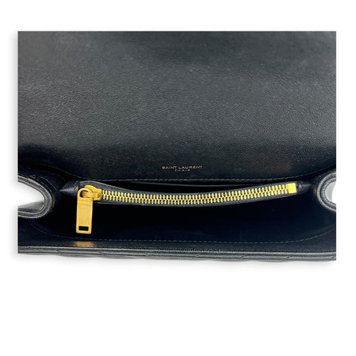 College Shoulder Bag Medium Black in Goat Leather, Gold hardware