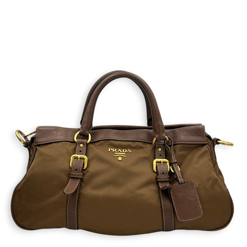 Logo Tote Bag Brown in Nylon, Gold hardware