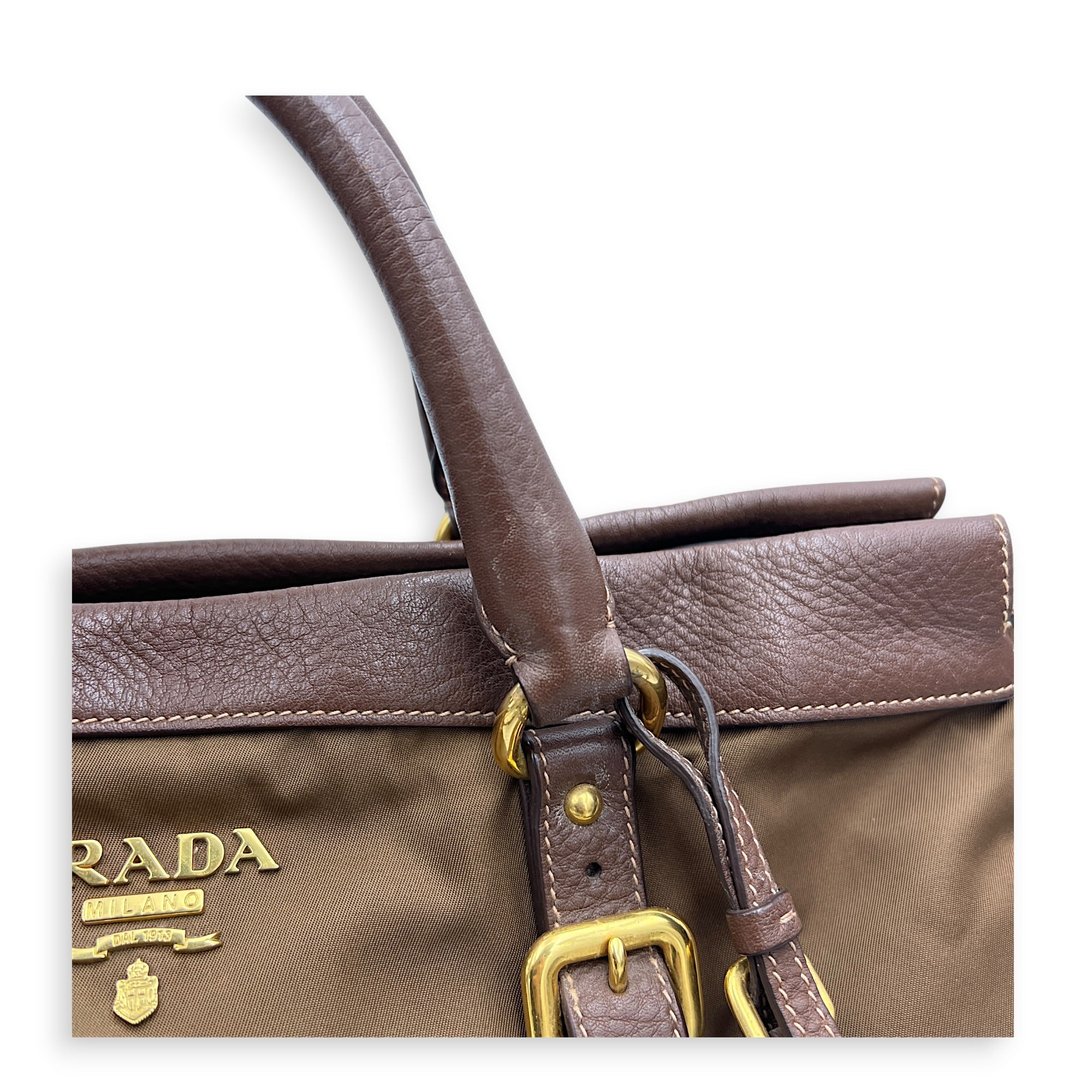 Logo Tote Bag Brown in Nylon, Gold hardware