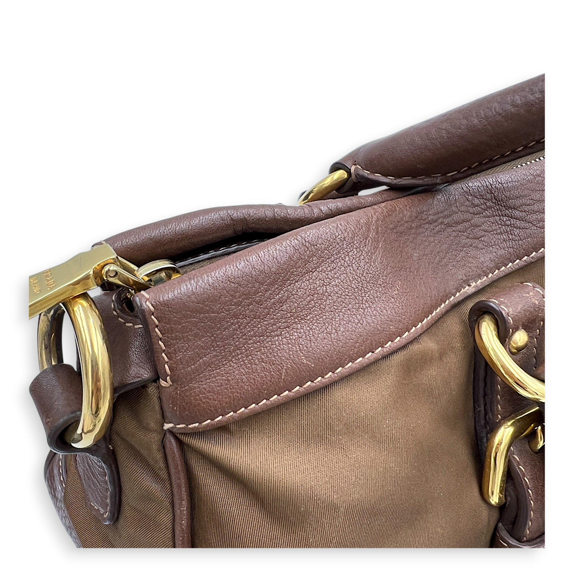 Logo Tote Bag Brown in Nylon, Gold hardware