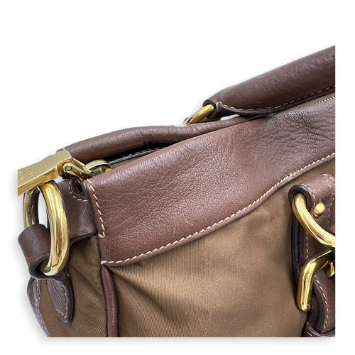 Logo Tote Bag Brown in Nylon, Gold hardware