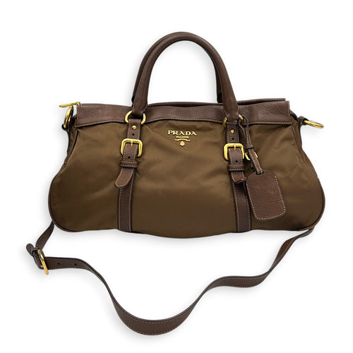 Logo Tote Bag Brown in Nylon, Gold hardware