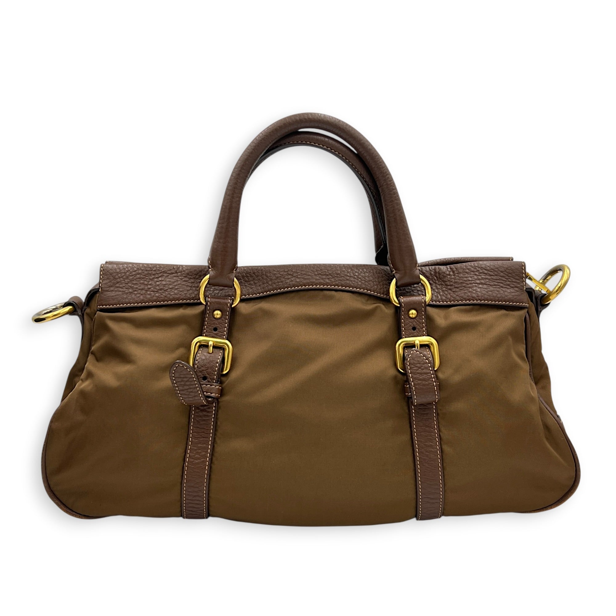 Logo Tote Bag Brown in Nylon, Gold hardware