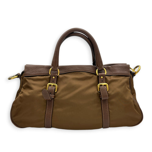 Logo Tote Bag Brown in Nylon, Gold hardware