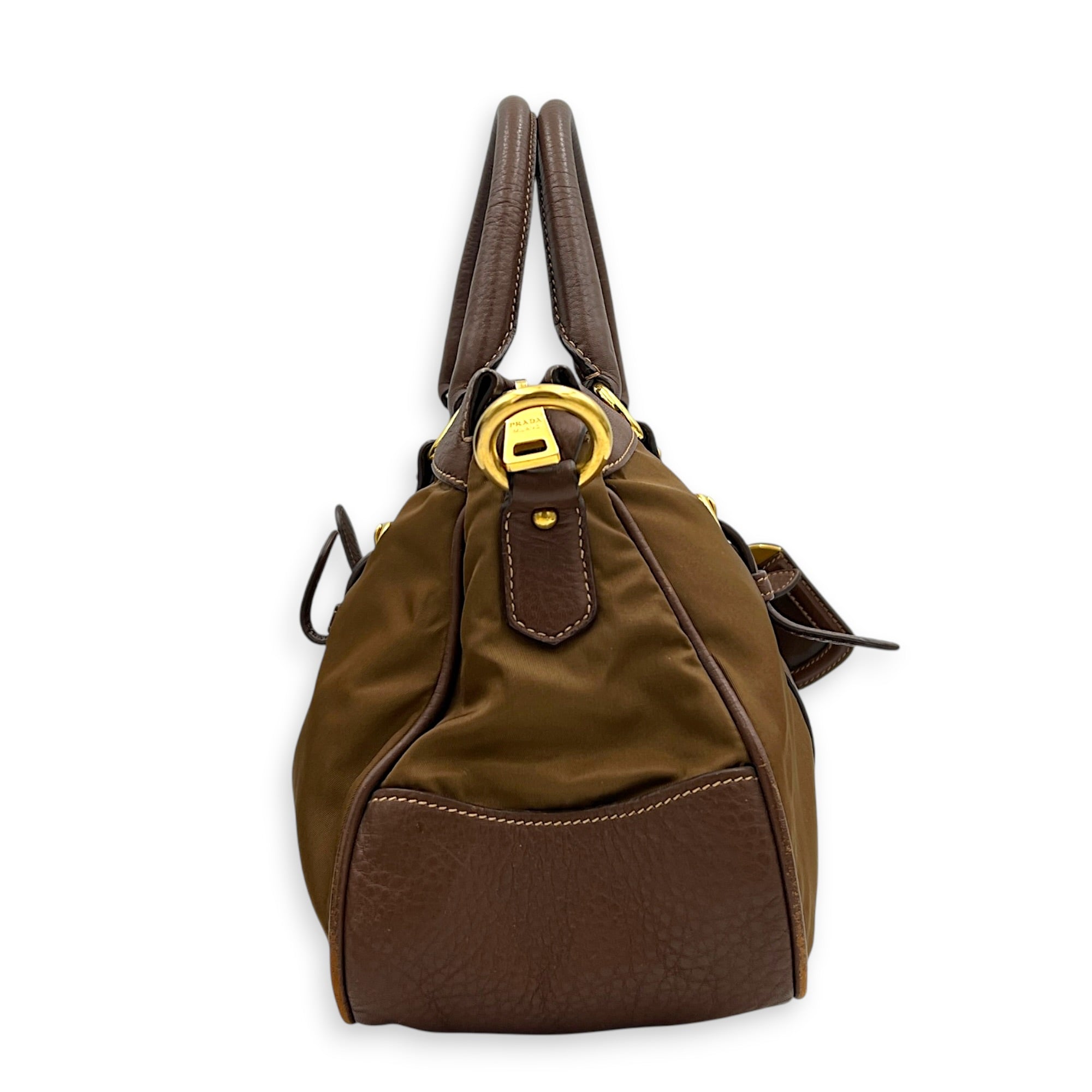 Logo Tote Bag Brown in Nylon, Gold hardware