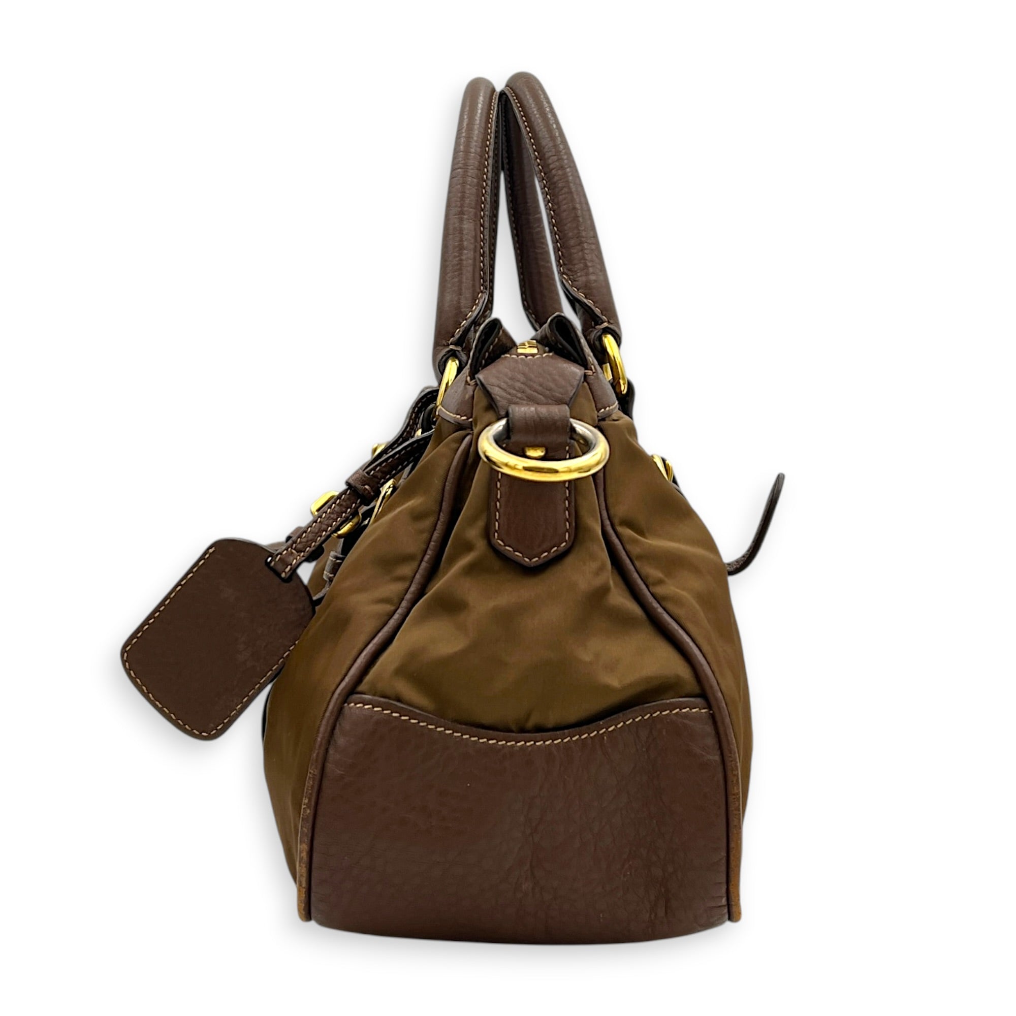Logo Tote Bag Brown in Nylon, Gold hardware