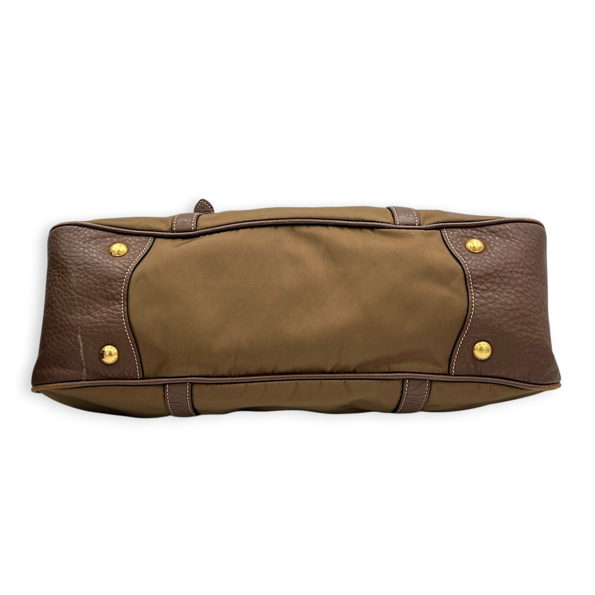 Logo Tote Bag Brown in Nylon, Gold hardware