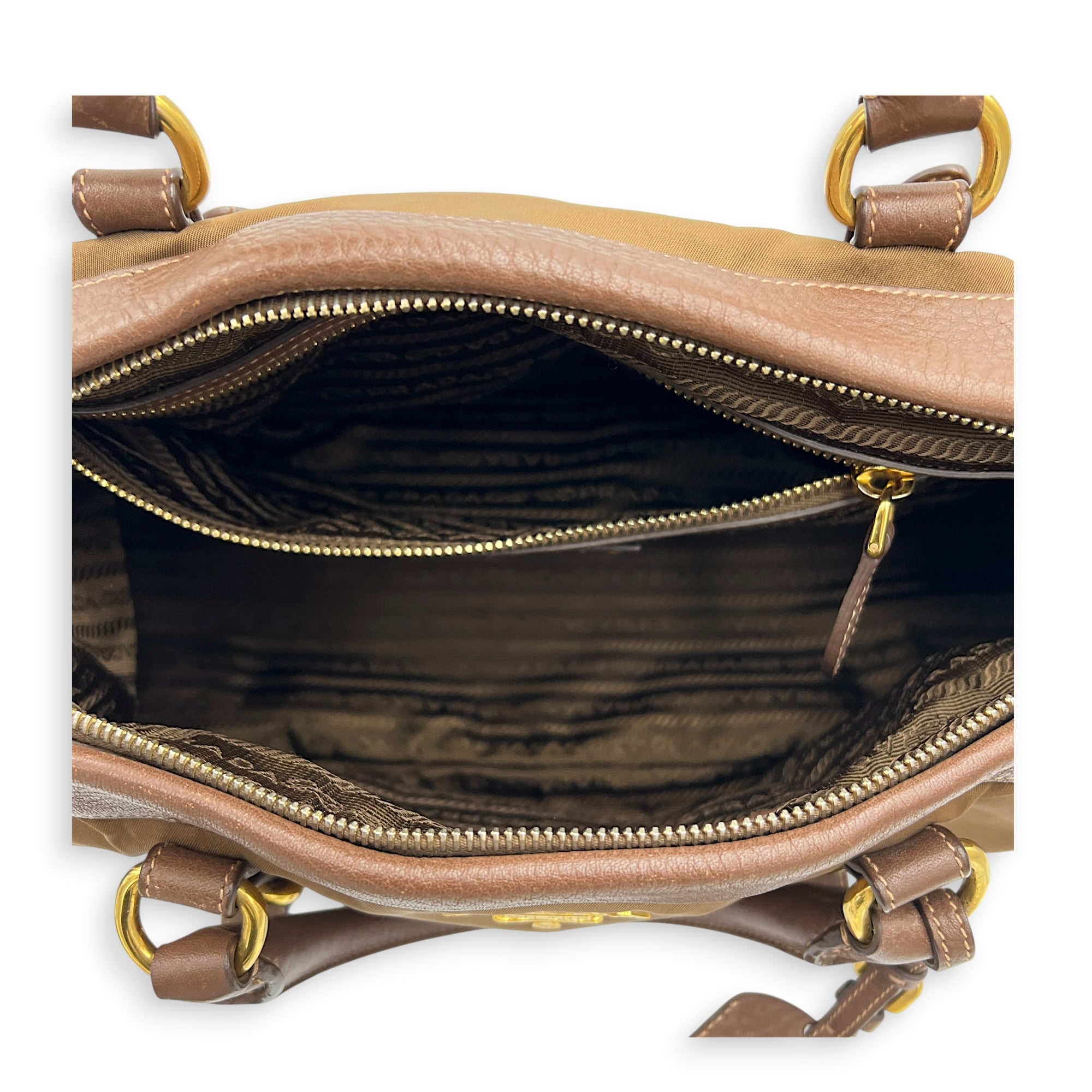 Logo Tote Bag Brown in Nylon, Gold hardware