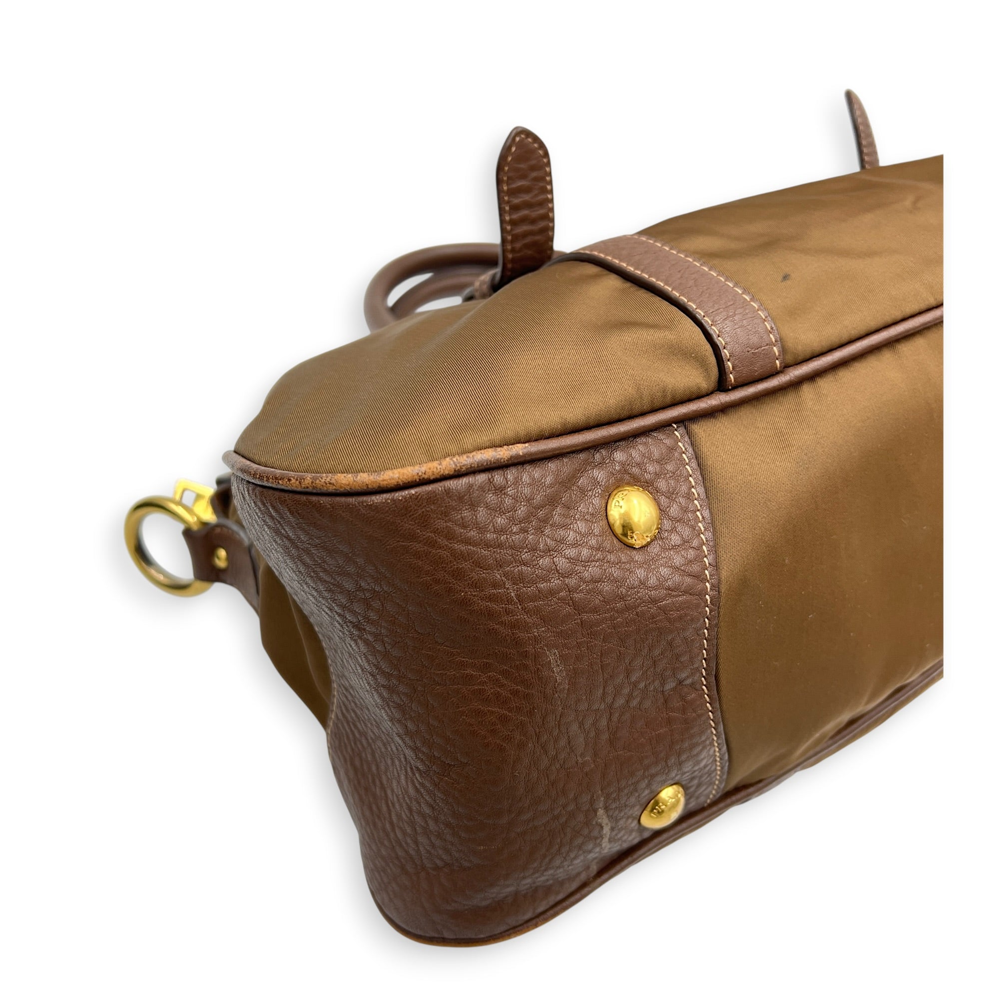 Logo Tote Bag Brown in Nylon, Gold hardware