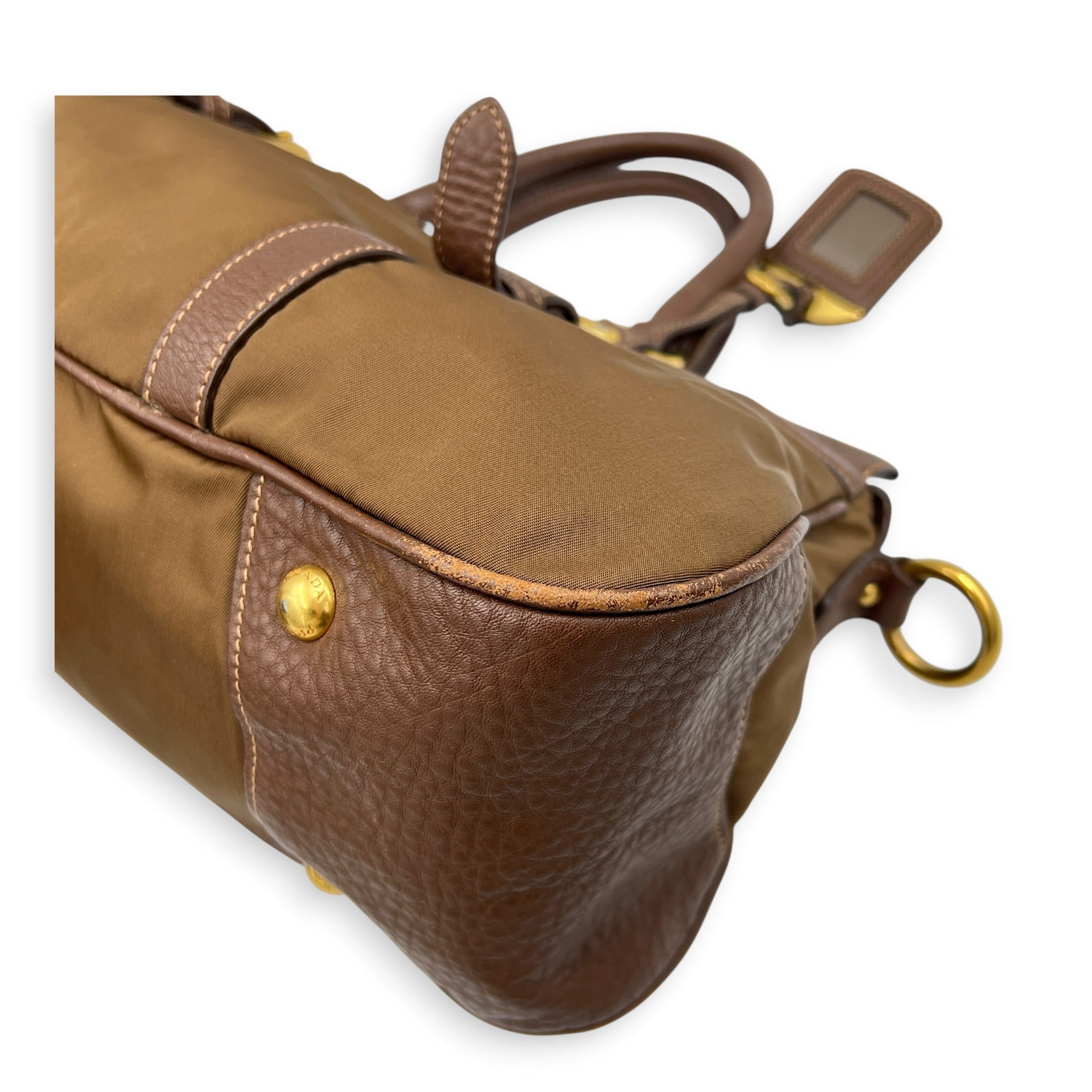 Logo Tote Bag Brown in Nylon, Gold hardware