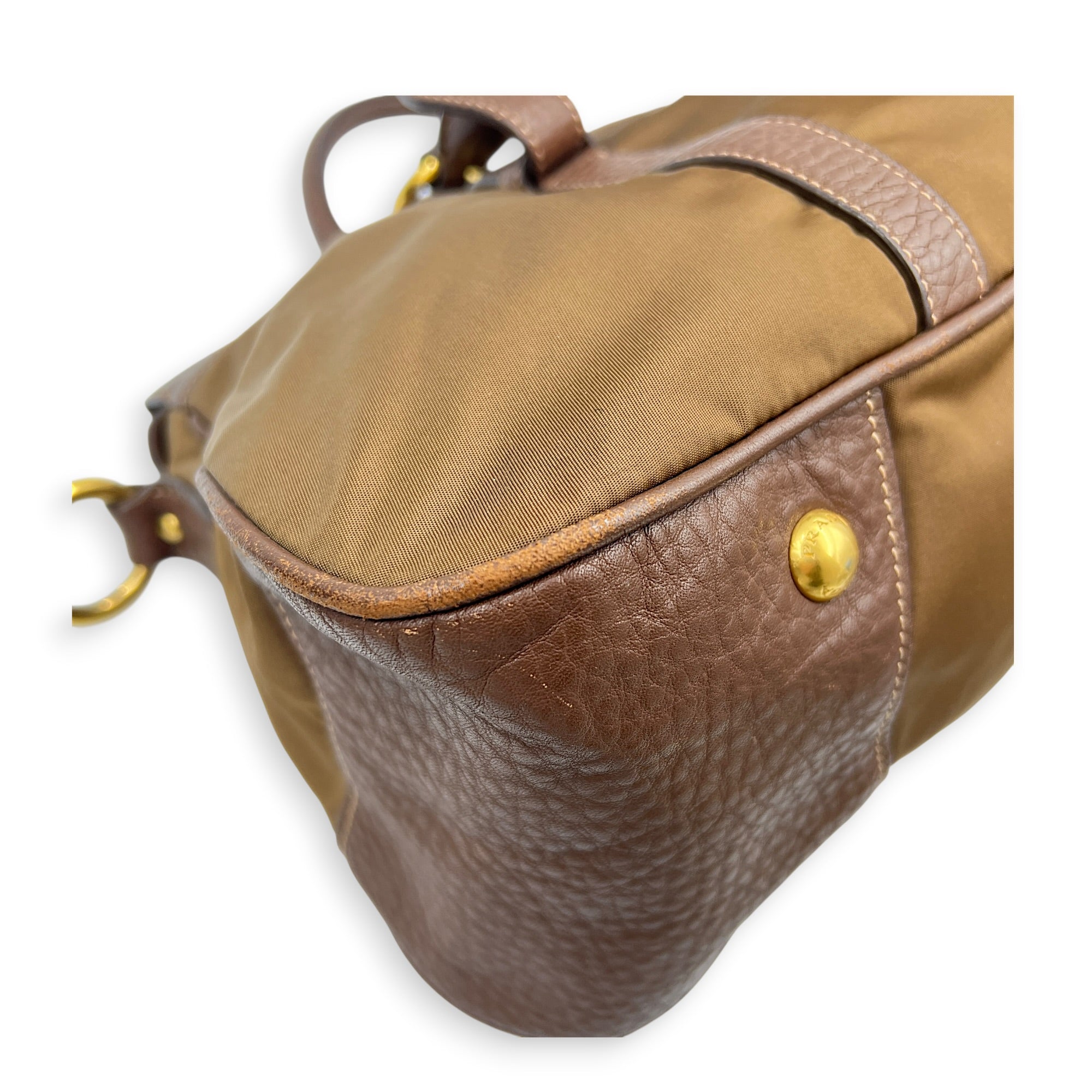 Logo Tote Bag Brown in Nylon, Gold hardware