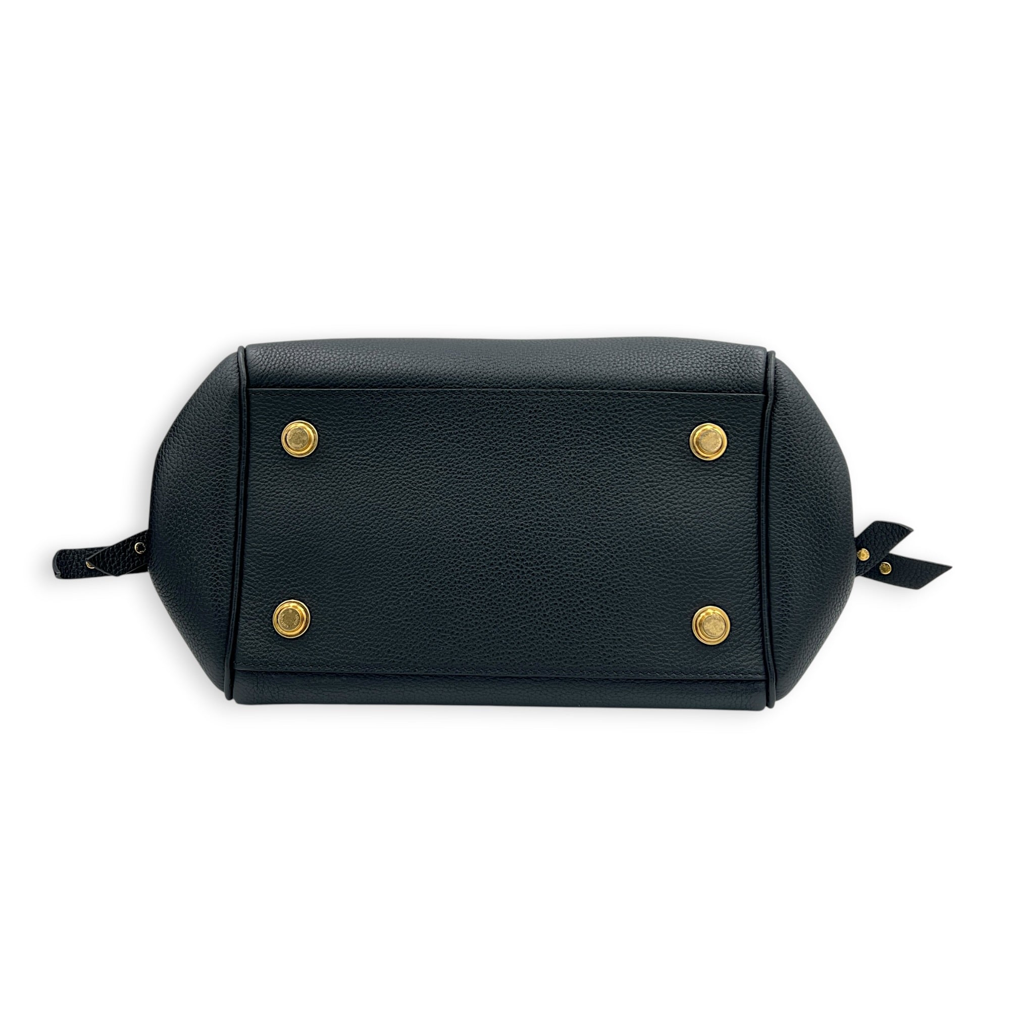 Milla Black Top Handle Bag in Taurillon Leather, Gold hardware