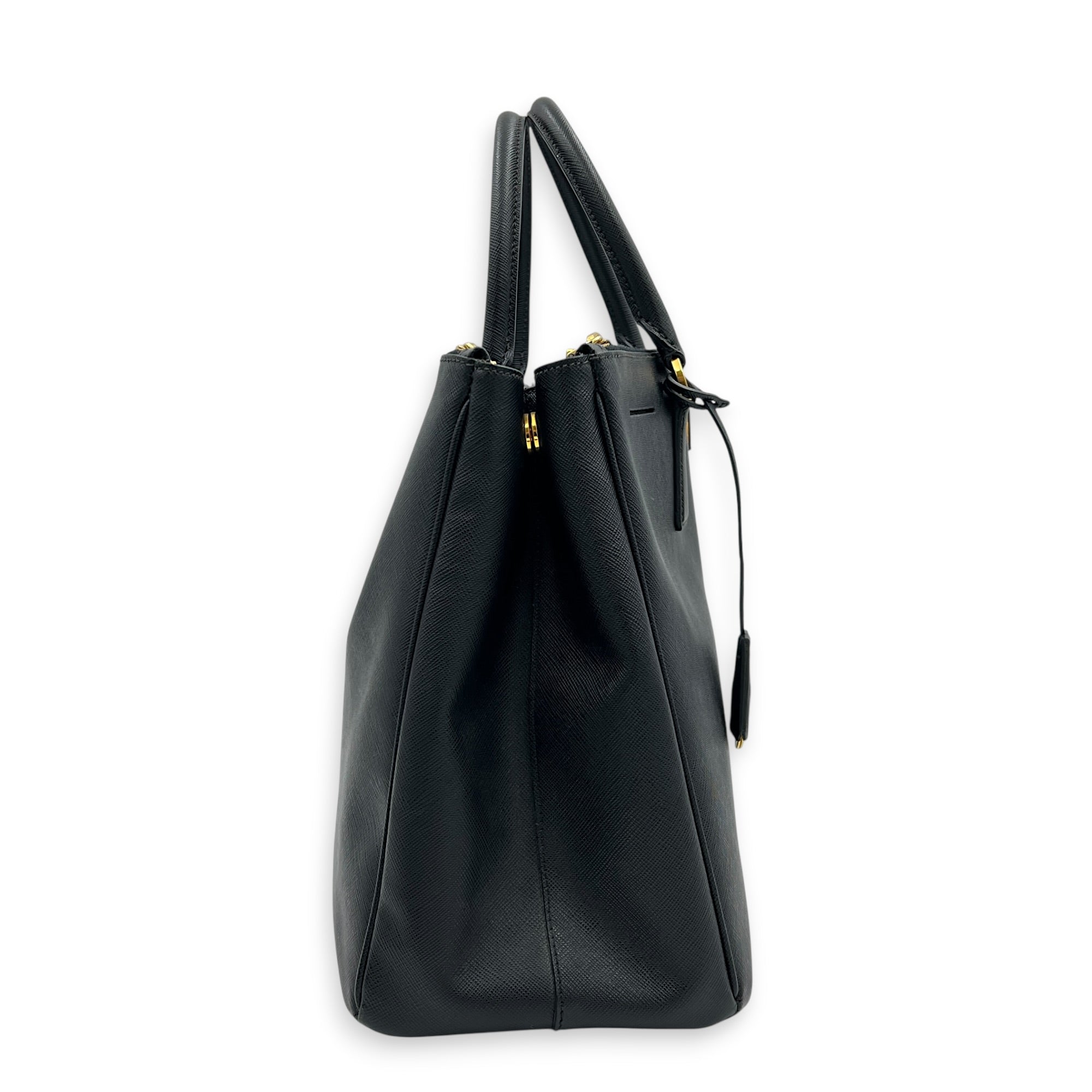 Galleria Top Handle Bag Large Black in Saffiano Leather, Gold hardware