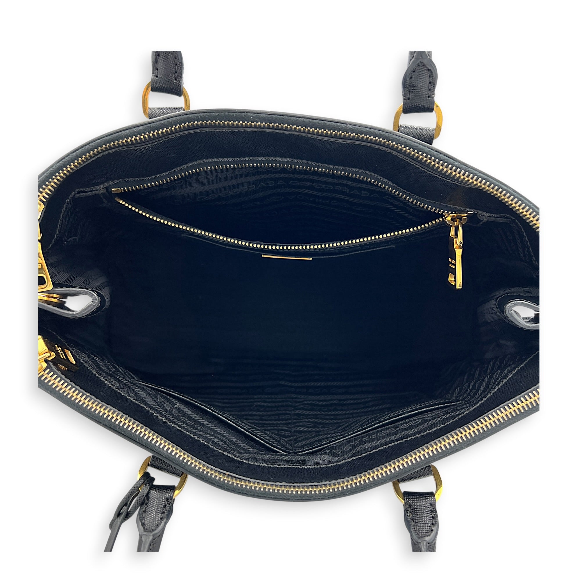Galleria Top Handle Bag Large Black in Saffiano Leather, Gold hardware