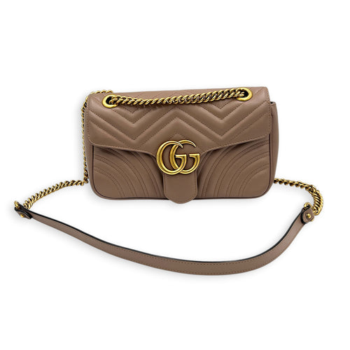 GG Marmont Shoulder Bag Small Dusty Pink / Nude Rose in Calfskin, Antique Brass hardware