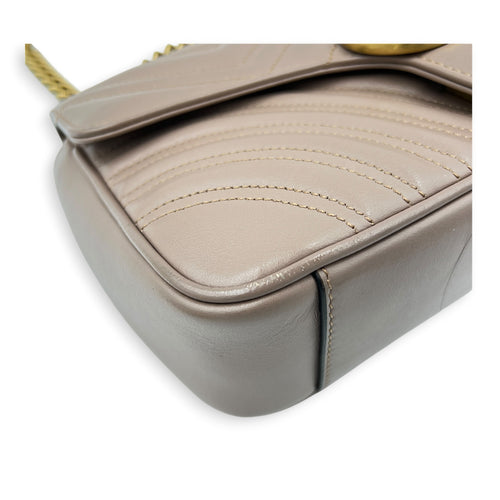 GG Marmont Shoulder Bag Small Dusty Pink / Nude Rose in Calfskin, Antique Brass hardware