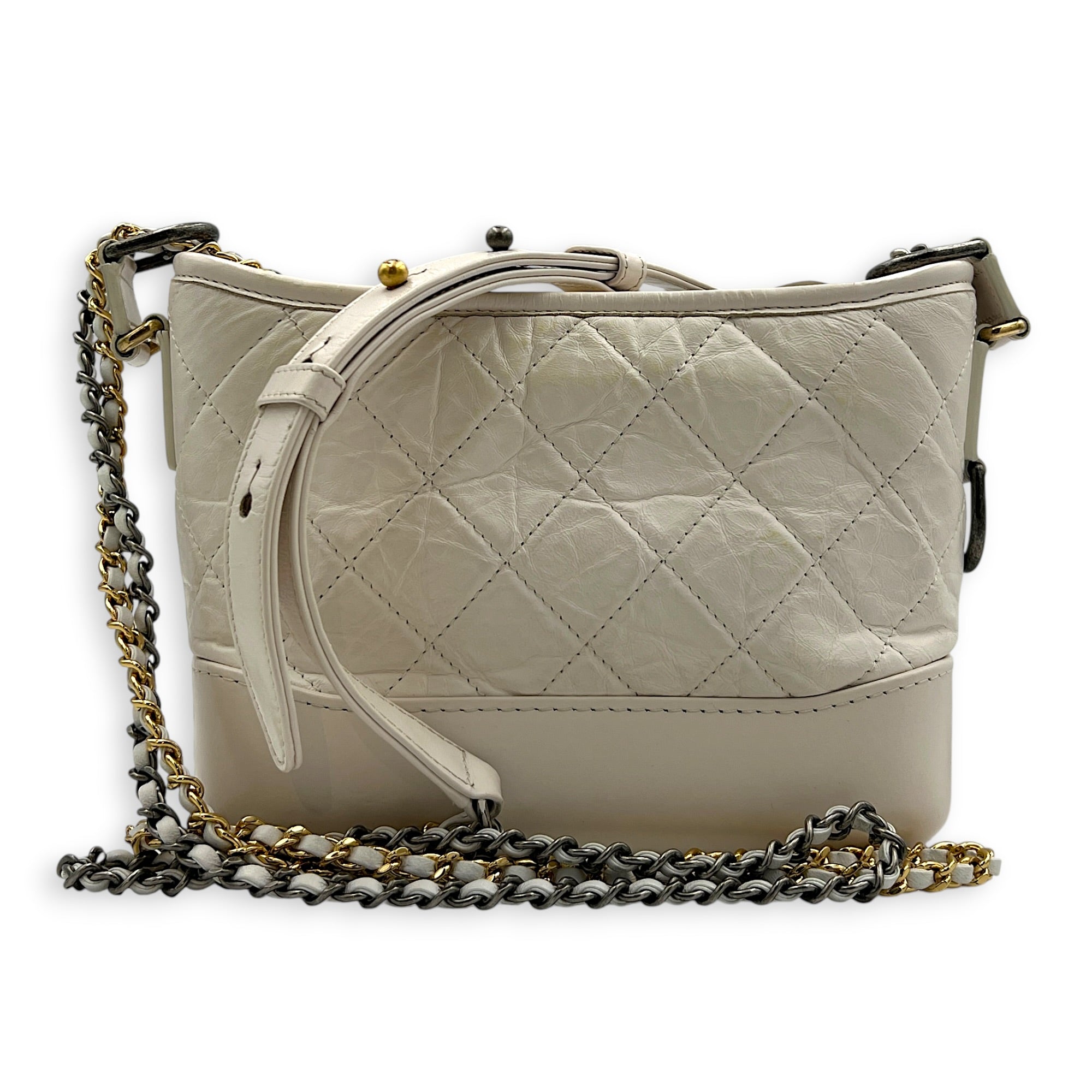 Gabrielle Shoulder Bag Small White in Calfskin, Mixed hardware