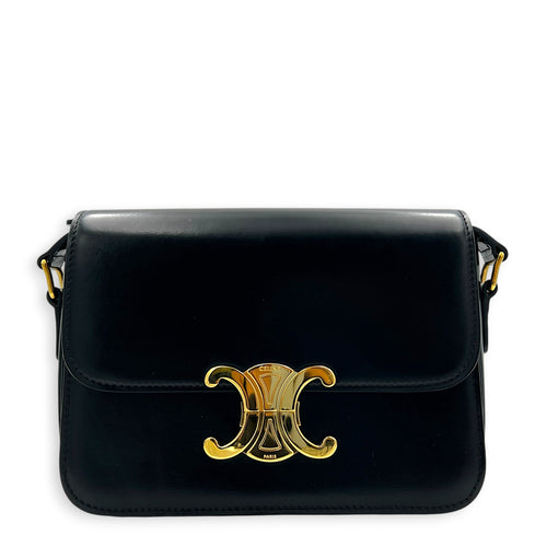 Triomphe Shoulder Bag Teen Black in Box Calfskin, Gold hardware
