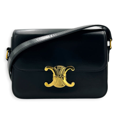 Triomphe Shoulder Bag Teen Black in Box Calfskin, Gold hardware