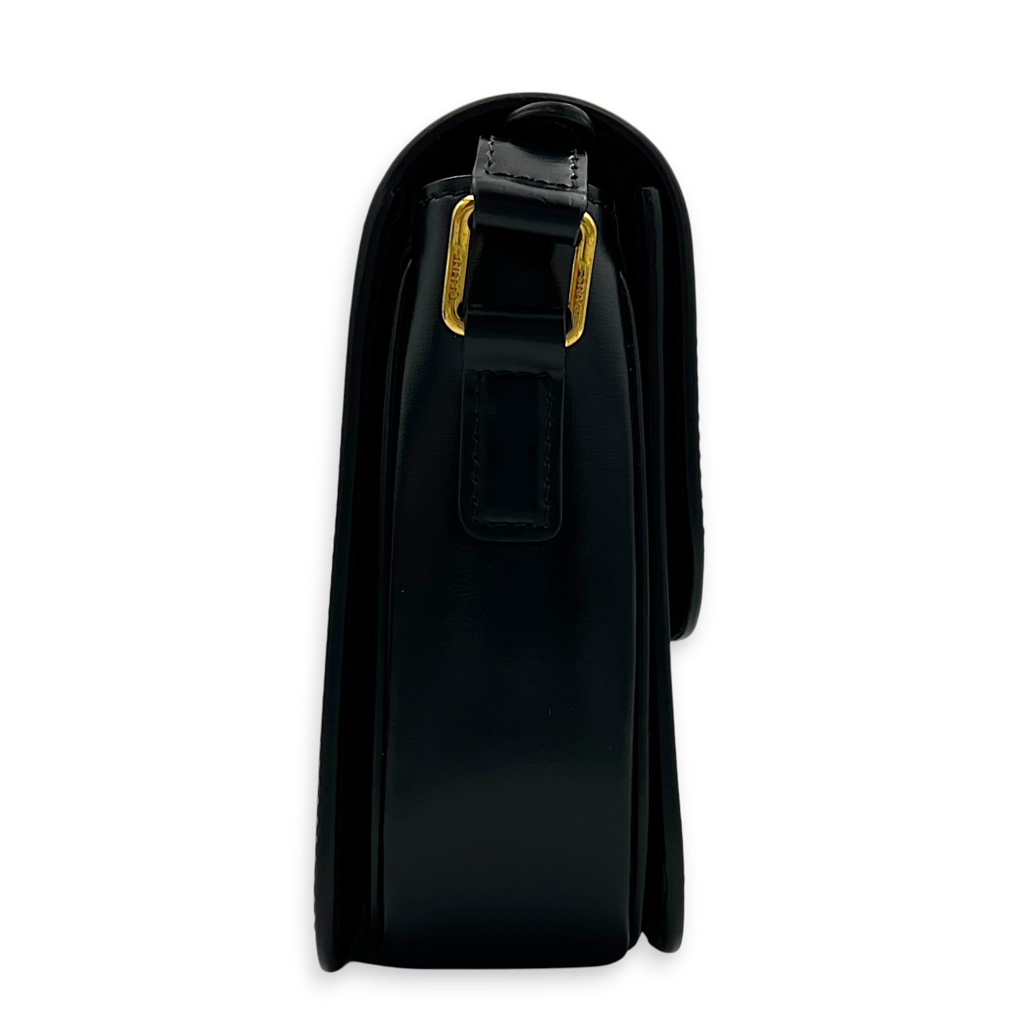 Triomphe Shoulder Bag Teen Black in Box Calfskin, Gold hardware