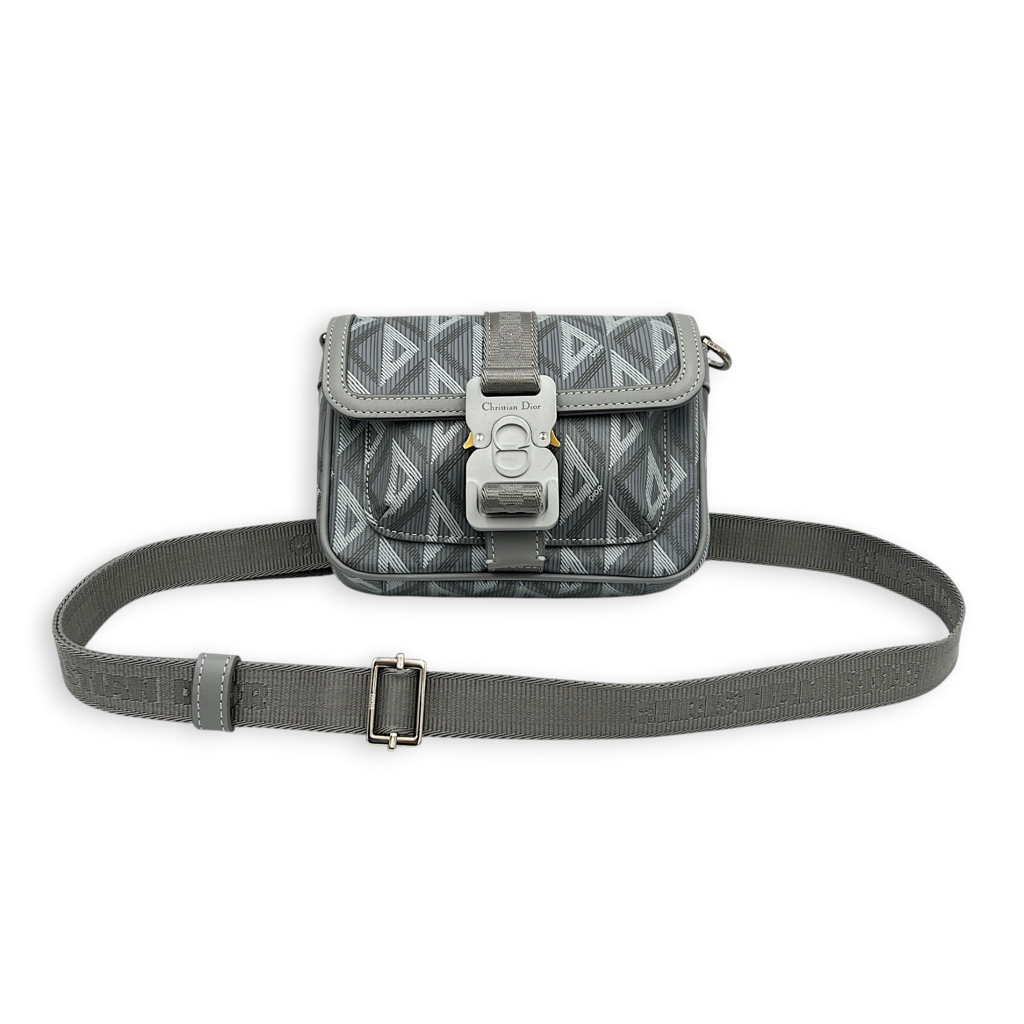 Hit The Road Grey Crossbody Bag in Coated Canvas, Mixed hardware